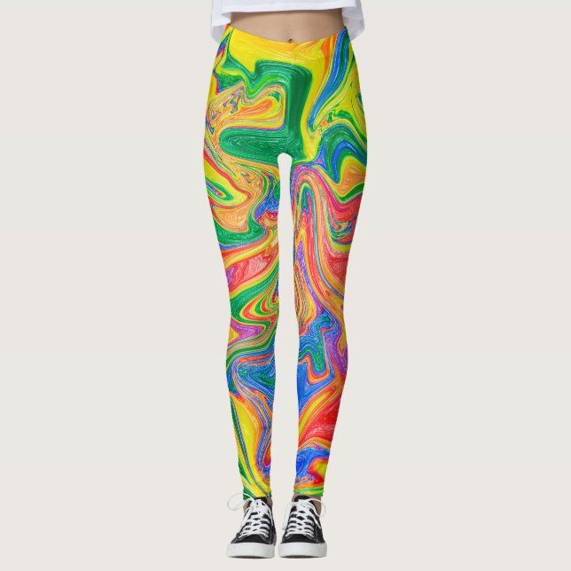 Rainbow Paint Pouring Leggings (Front)