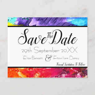 Rainbow Paint Save the Date Postcard
