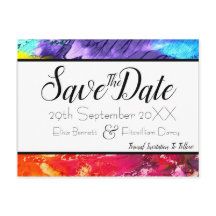Rainbow Paint Save the Date Postcard