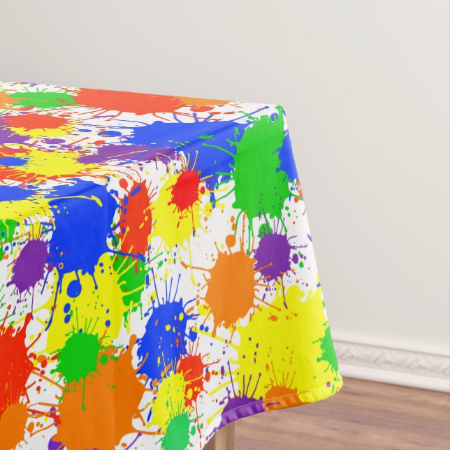 Rainbow Paint Splash Party Tablecloth (In Situ)