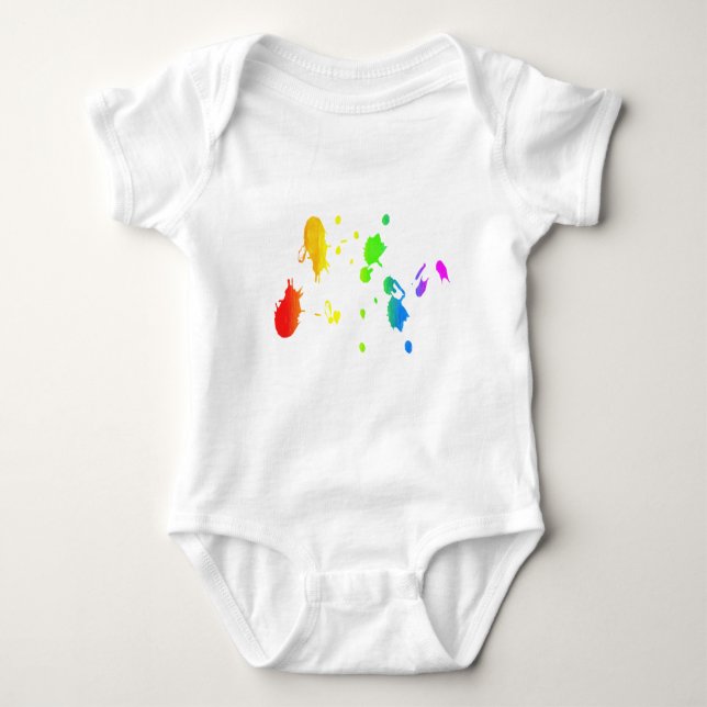 Rainbow paint-splatter baby bodysuit (Front)