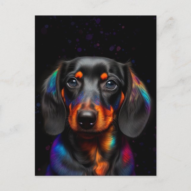 Rainbow Paint Splatter Dachshund Postcard (Front)
