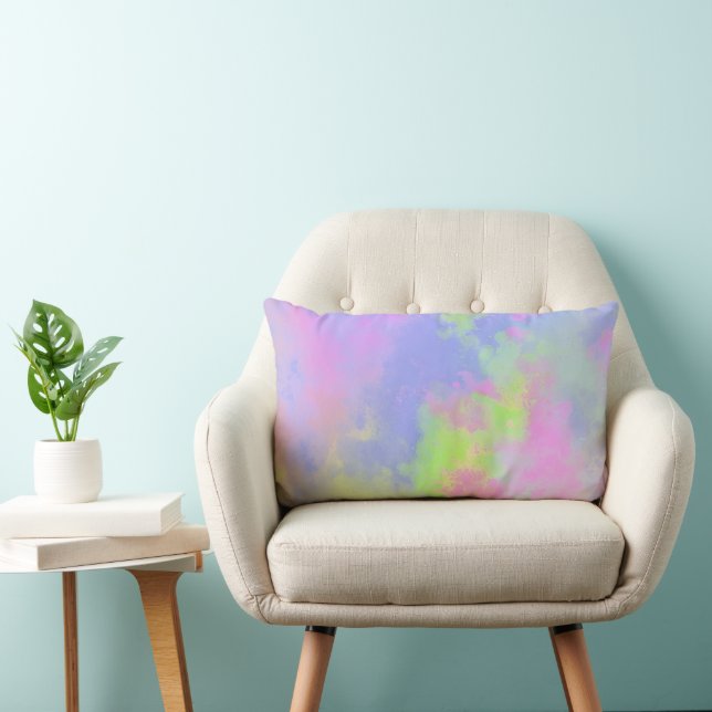 Rainbow Paint Splatter effect blue green pink Lumbar Pillow (Chair)