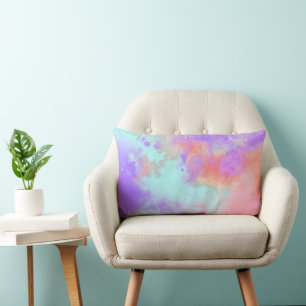 Rainbow Paint Splatter effect Lilac Blue Lumbar Pillow