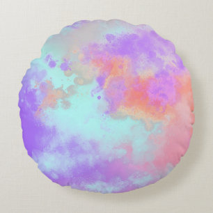 Rainbow Paint Splatter effect Lilac Pink Orange Round Pillow