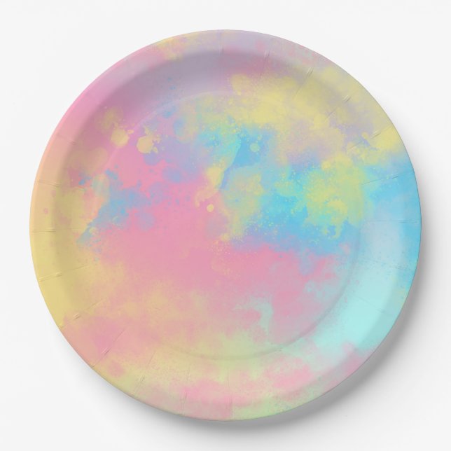 Rainbow Paint Splatter effect  Paper Plate (Front)