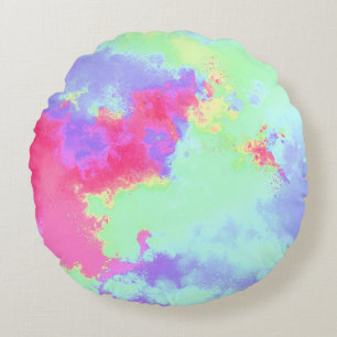 Rainbow Paint Splatter effect Pink Blue Green  Round Pillow