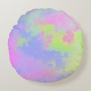 Rainbow Paint Splatter effect Pink Green Blue Round Pillow