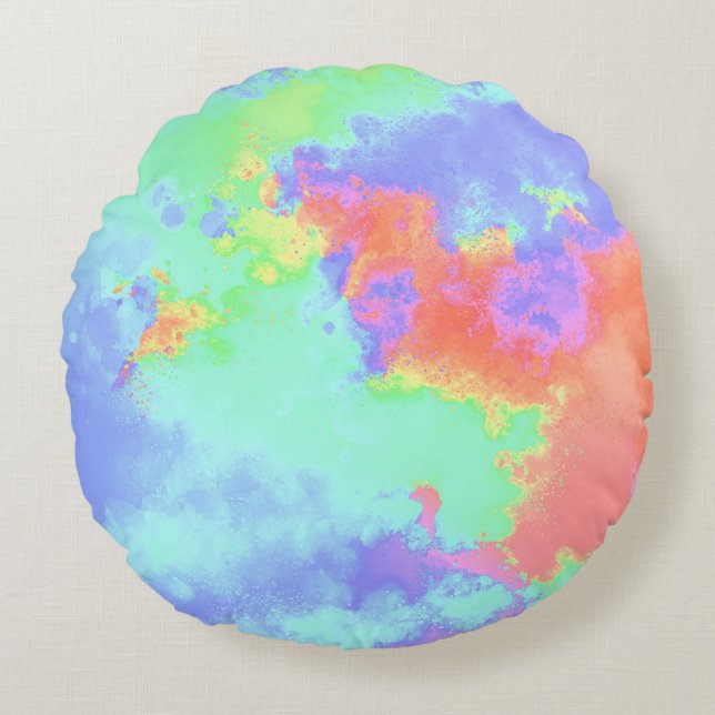 Rainbow Paint Splatter effect pink green orange  Round Pillow (Front)
