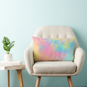 Rainbow Paint Splatter effect  pink yellow  Lumbar Pillow