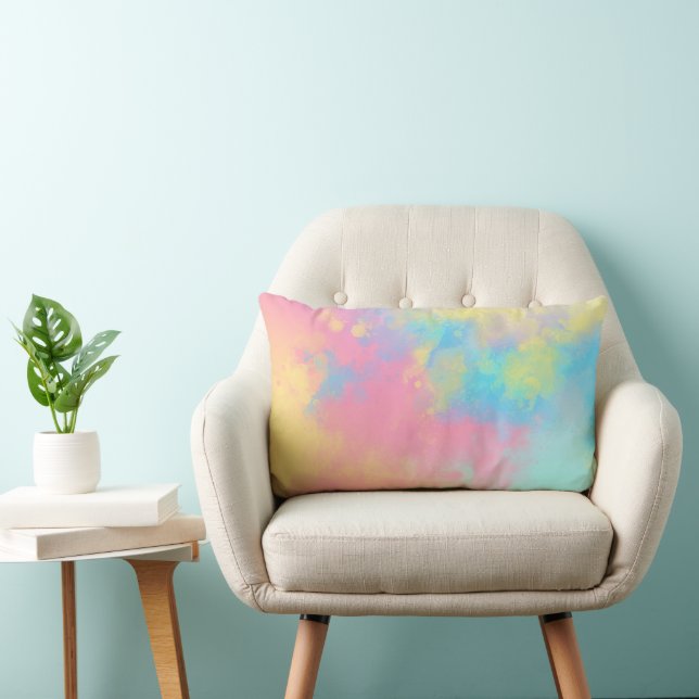 Rainbow Paint Splatter effect  pink yellow  Lumbar Pillow (Chair)