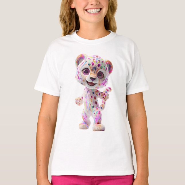 Rainbow Paint Splatter Leopard Cub Kids T-Shirt (Front)
