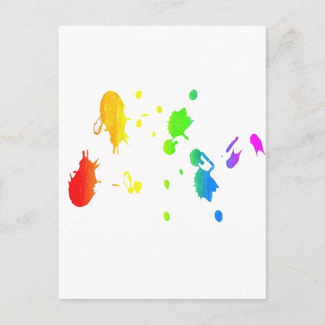 Rainbow paint-splatter postcard (Front)