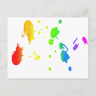 Rainbow paint-splatter postcard