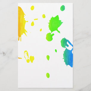 Rainbow paint-splatter stationery