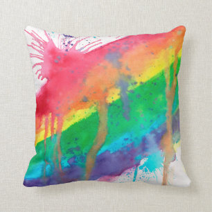 Rainbow Paint Splatter Throw Pillow