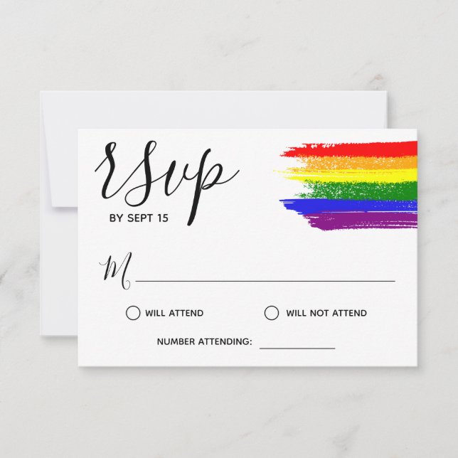 Rainbow Paint Strokes LGBT Wedding RSVP Card (Front)