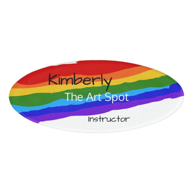 Rainbow Paint Strokes Personalized Name Tag (Front)
