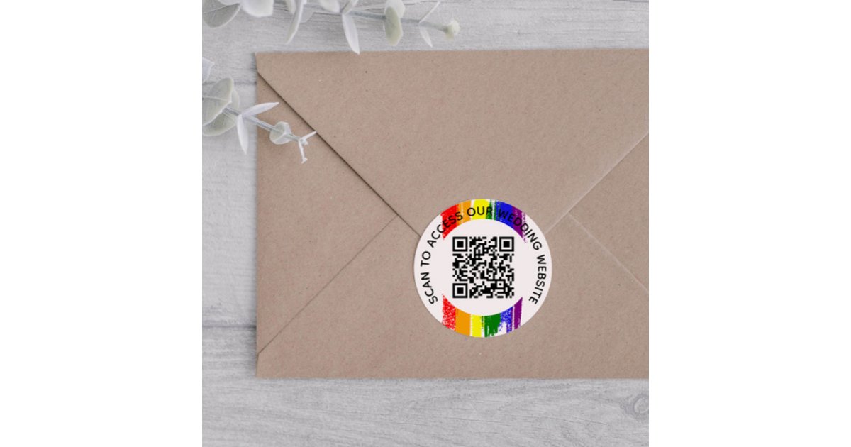 Qr Code Raimbow Rainbow Paint Strokes Wedding Website QR Code Classic Round Sticker ...