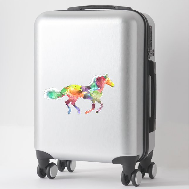 Rainbow Painted Horse Custom-Cut Vinyl Sticker (Suitcase)