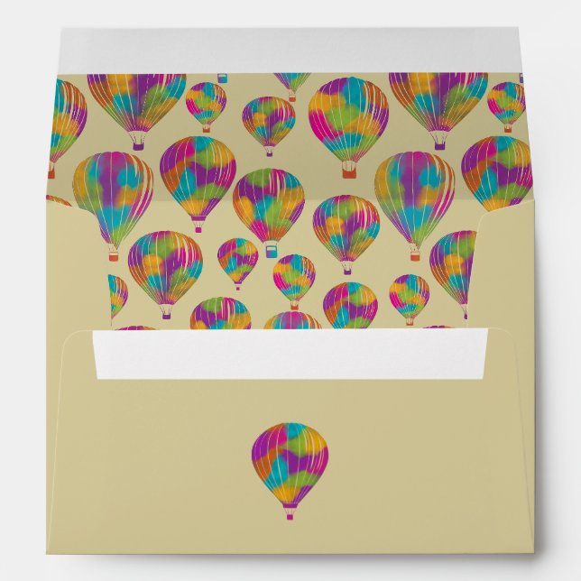 Rainbow Painted Hot Air Balloons Custom Wedding Envelope (Back (Bottom))