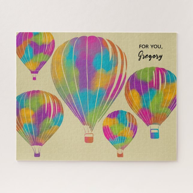 Rainbow Painted Hot Air Balloons Personalized Jigsaw Puzzle (Horizontal)