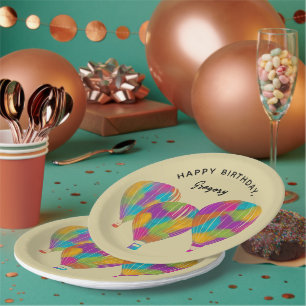 Rainbow Painted Hot Air Balloons Personalized Paper Plate