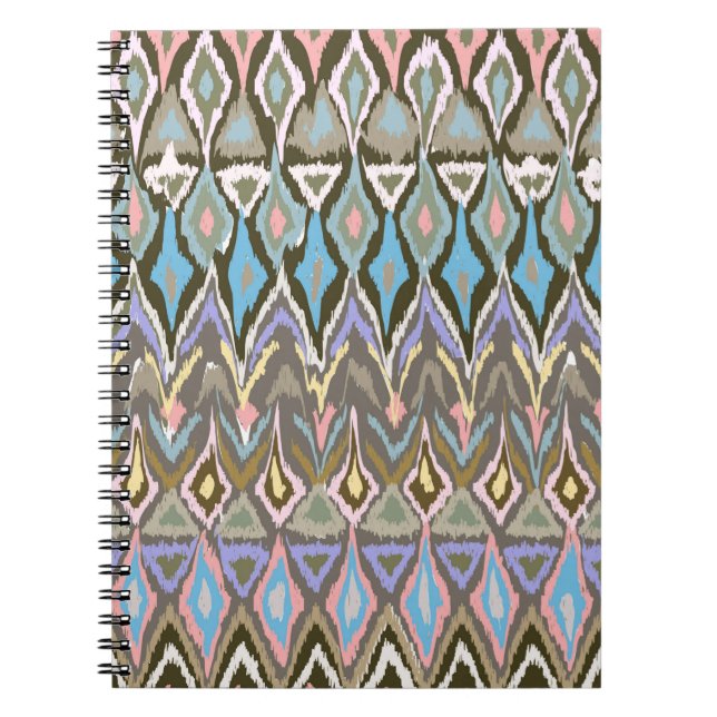 Rainbow Painted Ikat Ethnic Print Pastel Notebook (Front)