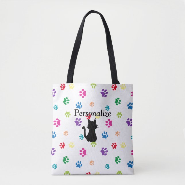 Rainbow Painted Paw Prints Personalized Tote Bag (Front)