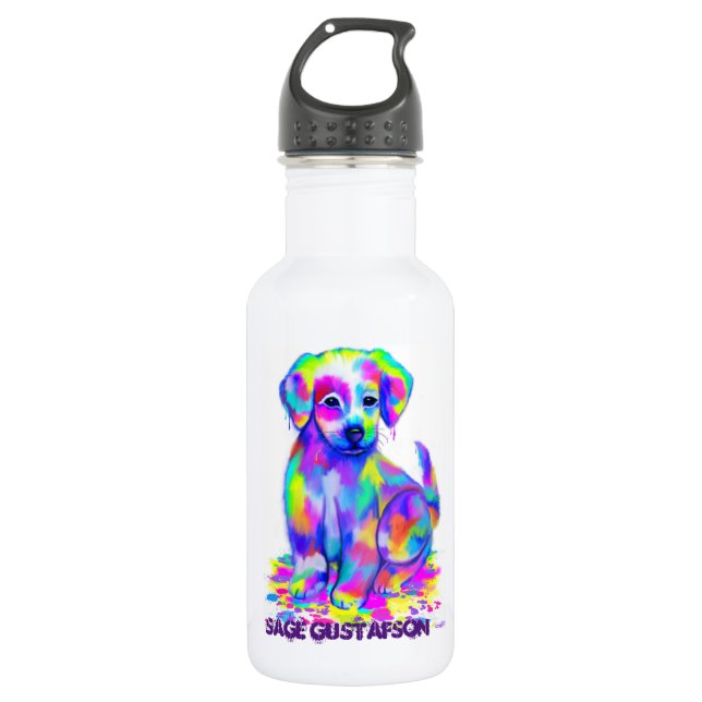 Rainbow Painted Puppy 532 Ml Water Bottle (Front)