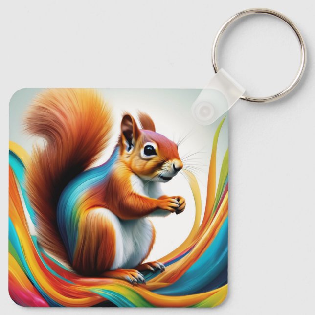 Rainbow Painted Squirrel Keychain (Back)