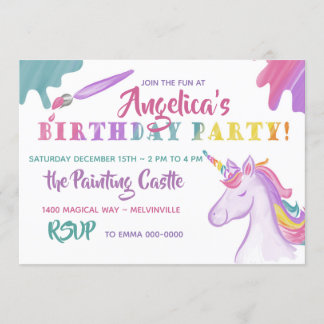 Rainbow Painting and Unicorn Invitation