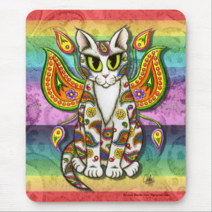 Rainbow Paisley Fairy Cat Fantasy Art Mousepad