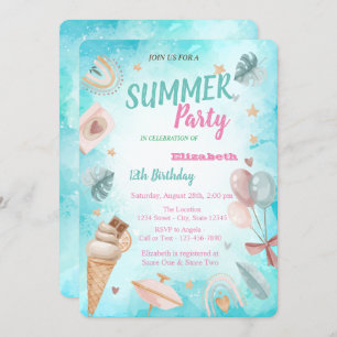 Rainbow,Palm Leaf,Balloons Birthday Party Invitation