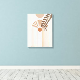 Rainbow Palm Leaf Sun, Boho Abstract Geometric Art Canvas Print