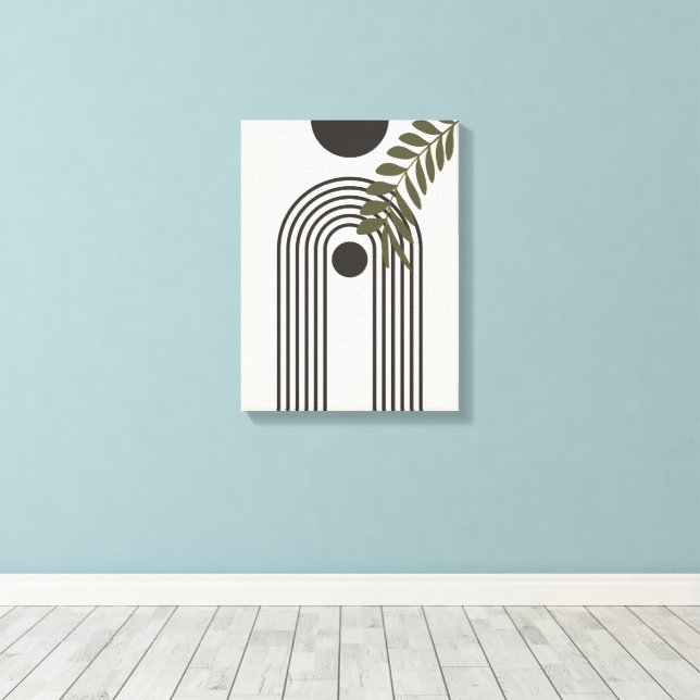 Rainbow Palm Leaf Sun, Boho Abstract Geometric Art Canvas Print (Insitu(Wood Floor))