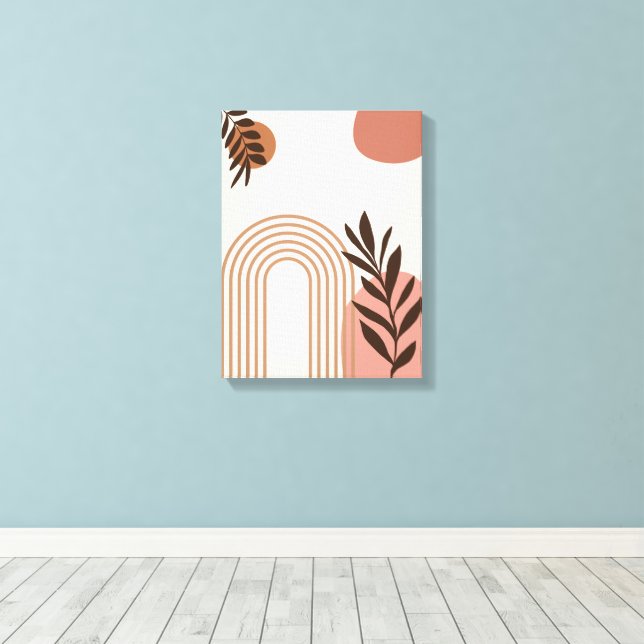 Rainbow Palm Leaf Sun, Boho Abstract Geometric Art Canvas Print (Insitu(Wood Floor))