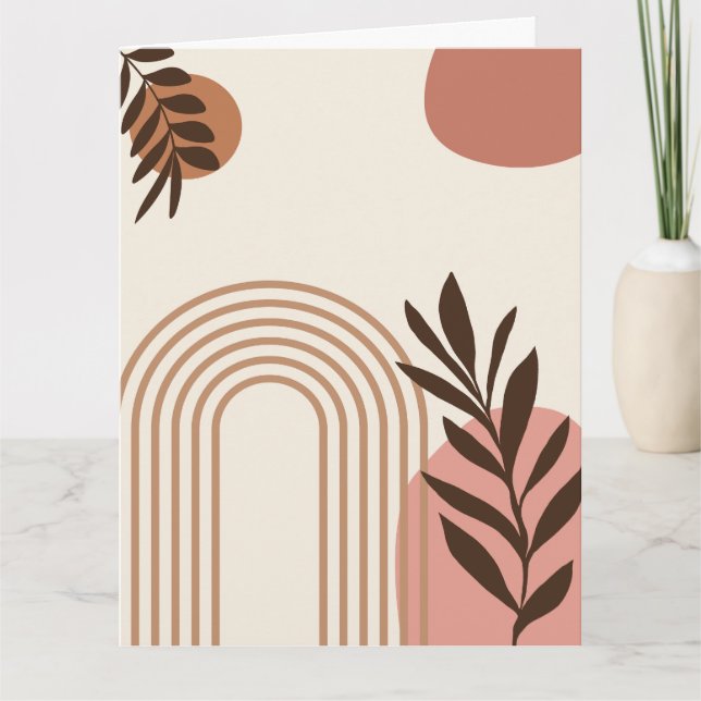 Rainbow Palm Leaf Sun, Boho Abstract Geometric Art Card (Front)