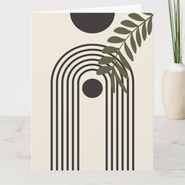 Rainbow Palm Leaf Sun, Boho Abstract Geometric Art Card (Front)