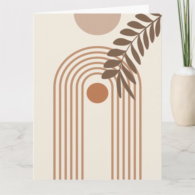 Rainbow Palm Leaf Sun, Boho Abstract Geometric Art Card (Front)