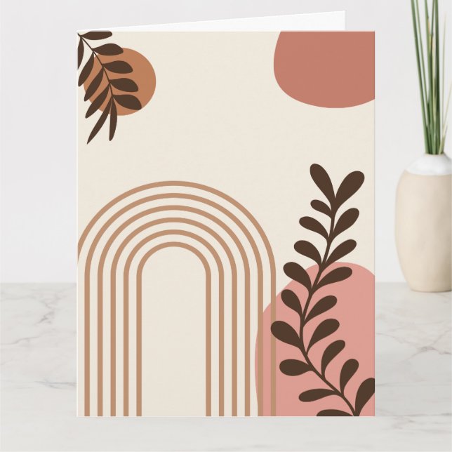 Rainbow Palm Leaf Sun, Boho Abstract Geometric Art Card (Front)