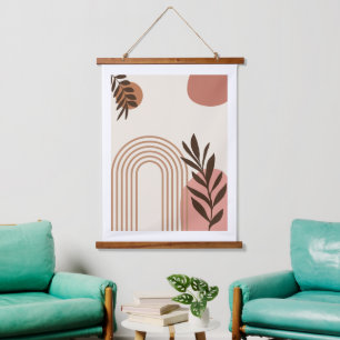 Rainbow Palm Leaf Sun, Boho Abstract Geometric Art Hanging Tapestry