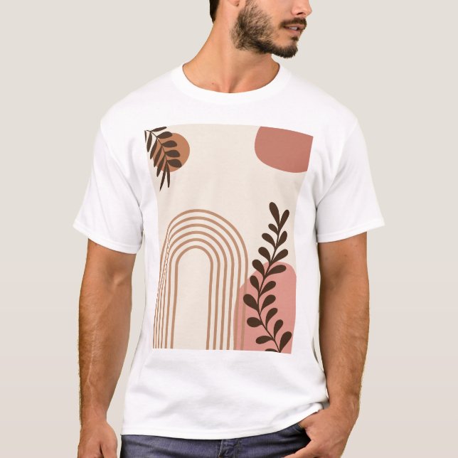 Rainbow Palm Leaf Sun, Boho Abstract Geometric Art T-Shirt (Front)
