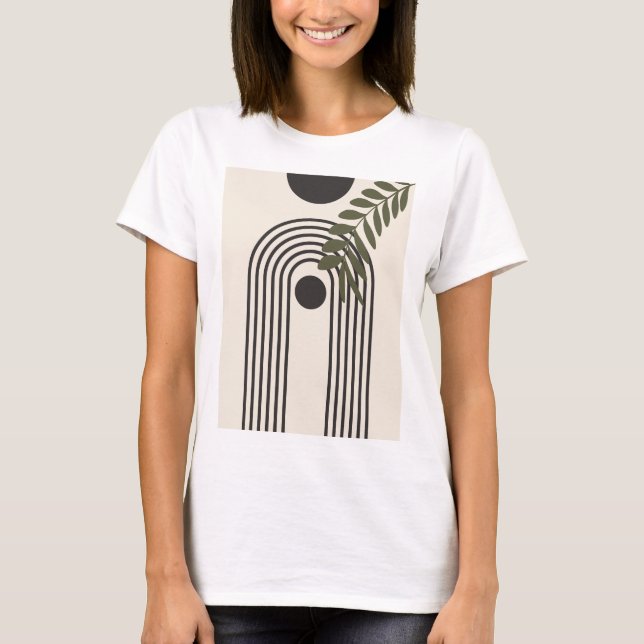 Rainbow Palm Leaf Sun, Boho Abstract Geometric Art T-Shirt (Front)
