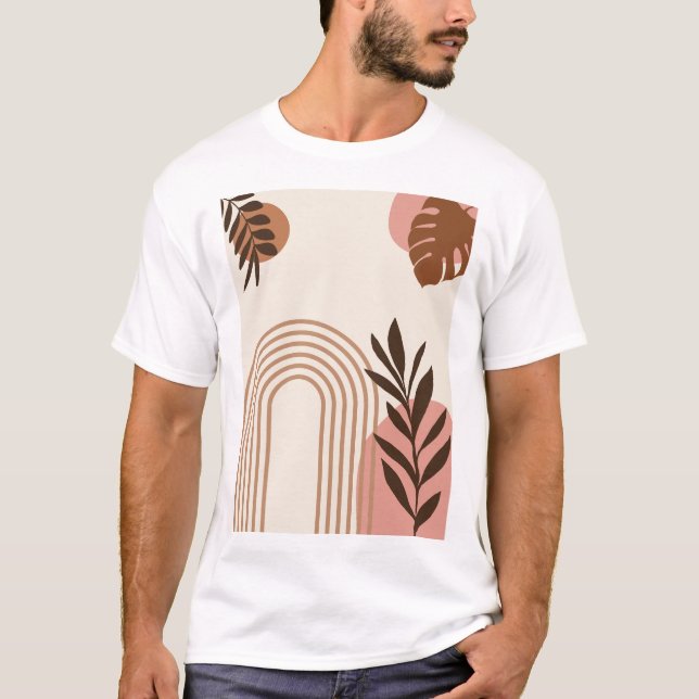 Rainbow Palm Leaf Sun, Boho Abstract Geometric Art T-Shirt (Front)