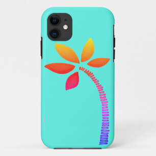Rainbow palm tree drawing with blue background iPhone 11 case