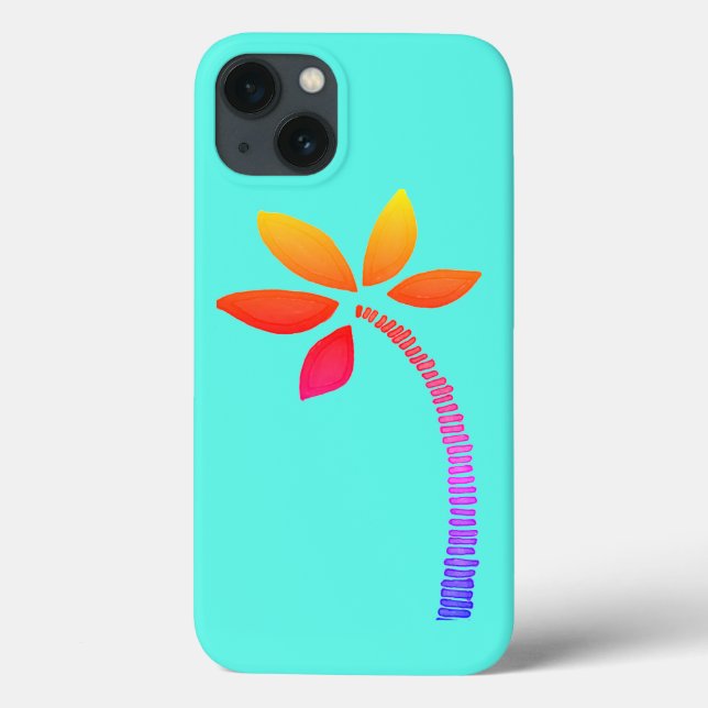 Rainbow palm tree drawing with blue background Case-Mate iPhone case (Back)