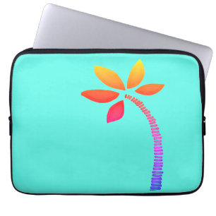 Rainbow palm tree drawing with blue background laptop sleeve