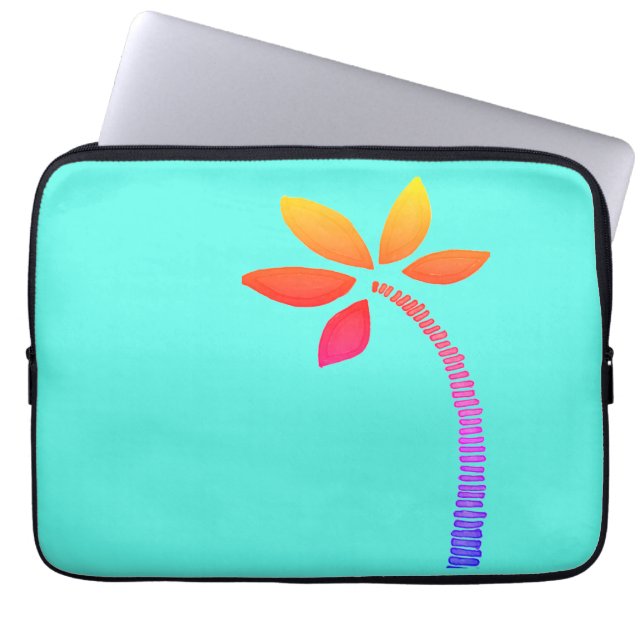 Rainbow palm tree drawing with blue background laptop sleeve (Front)