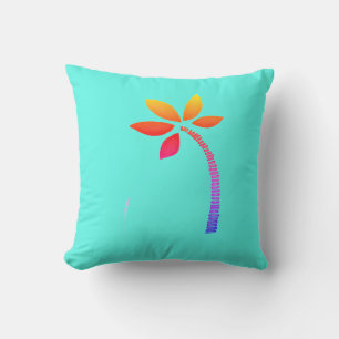 Rainbow palm tree drawing with blue background throw pillow